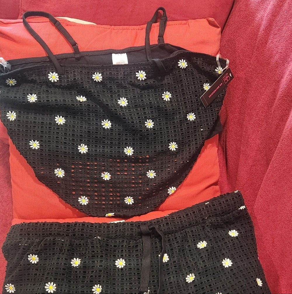 No Boundaries Black Crochet Daisy Tank & Shorts Set